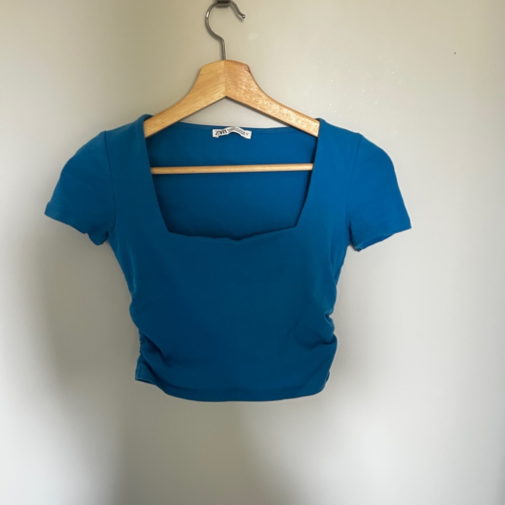 Zara Blue Crop Top Fitted Style